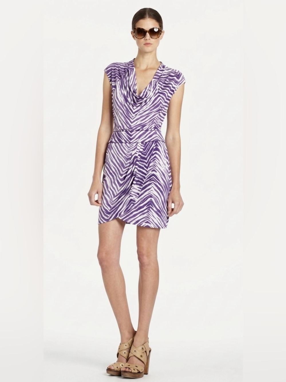 BCBGMaxAzria Y2K 90s Purple Zebra-Print Cowl Dress XS
